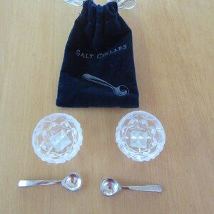 RESTORATION HARDWARE cut glass salt cellars with silver spoons - MCM